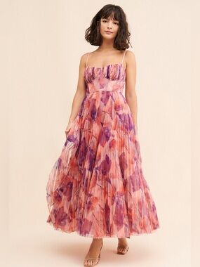 Hutch Amara Corset Pleated Tulle Fit & Flare Midi Dress